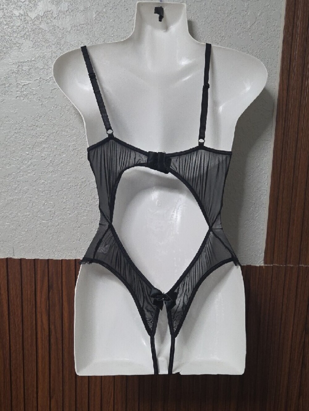 Black Lace Sheer Bodysuit Teddy with Open Crotch Xlarge Size. - Picture 3 of 5